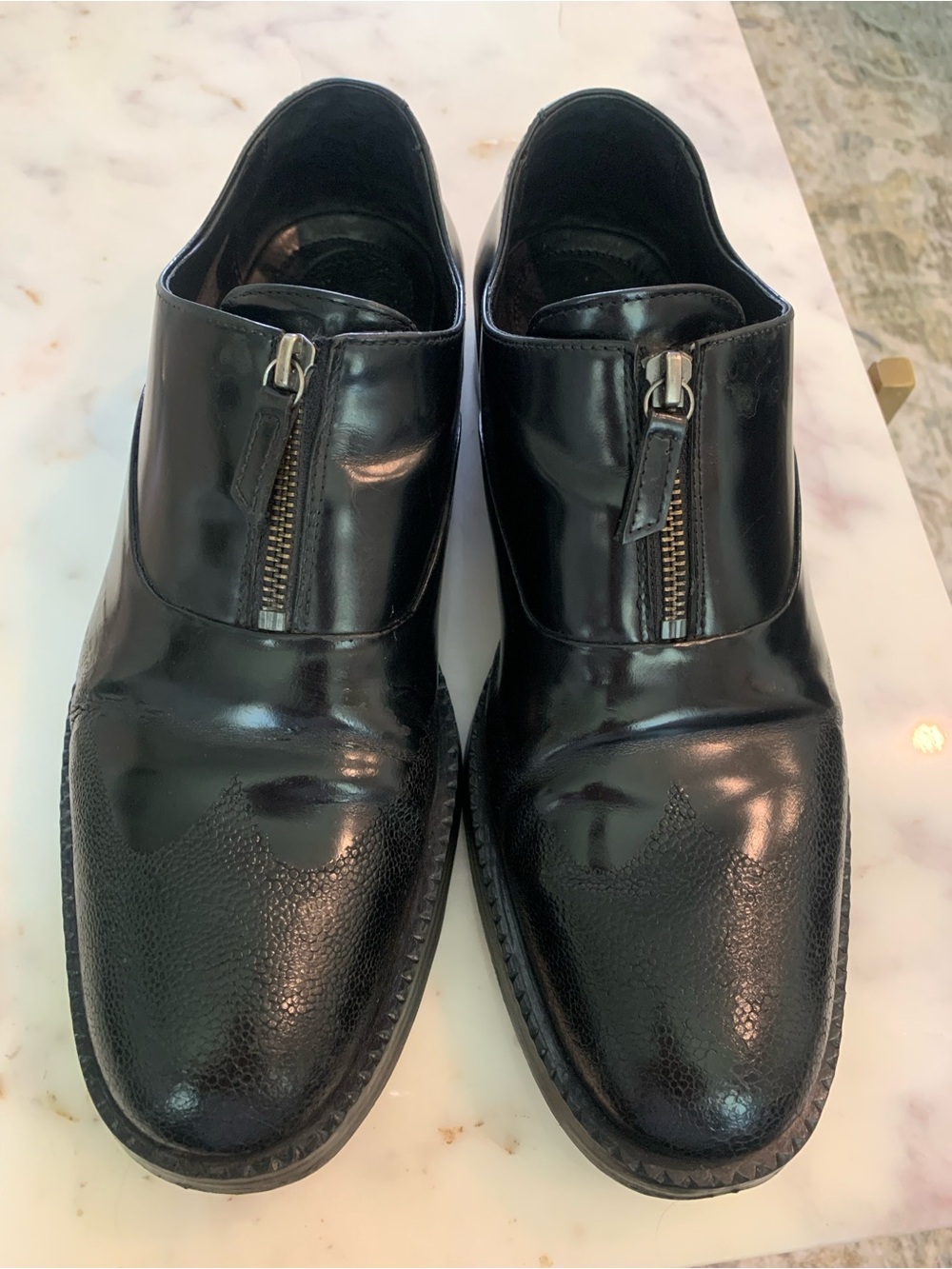 Hugo Boss black leather zip derby shoes. Size 43 (10 U.S.)